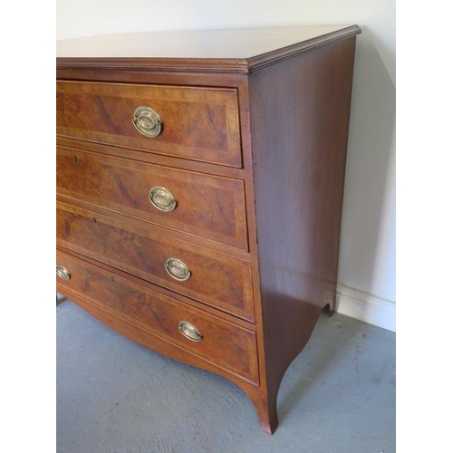 92 - A reveneered walnut 19th century four drawer chest on splayed bracket feet in polished condition - H... 