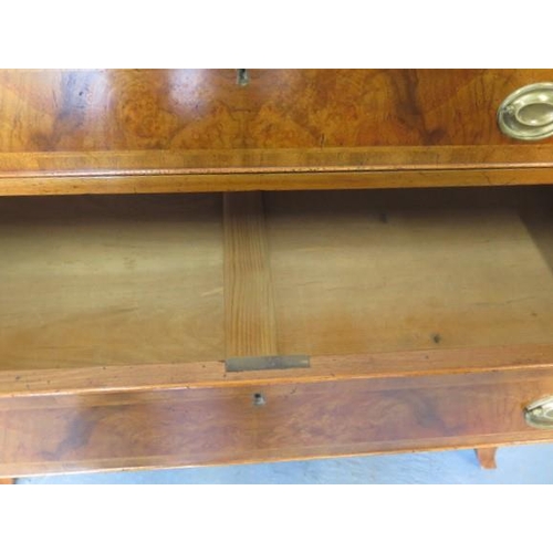 92 - A reveneered walnut 19th century four drawer chest on splayed bracket feet in polished condition - H... 