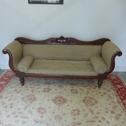 50 - A 19th century mahogany double scroll end chaise lounge on turned legs - Height 85cm x 200cm x 59cm ... 