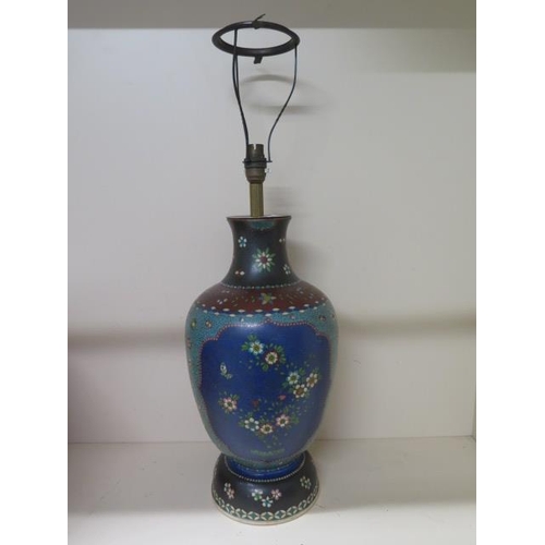 224 - A Japanese Earthen Ware Cloisonne vase lamp conversion vase - Height 43cm - hole drilled to base and... 