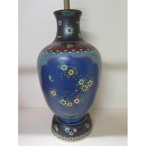 224 - A Japanese Earthen Ware Cloisonne vase lamp conversion vase - Height 43cm - hole drilled to base and... 