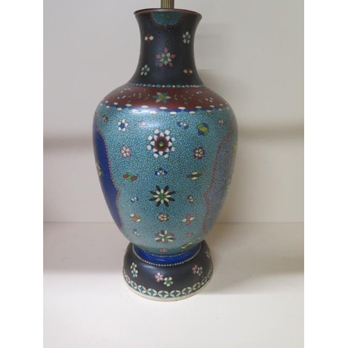 224 - A Japanese Earthen Ware Cloisonne vase lamp conversion vase - Height 43cm - hole drilled to base and... 