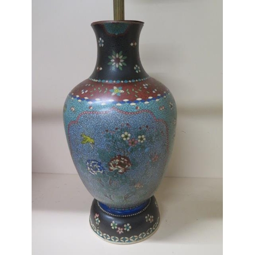 224 - A Japanese Earthen Ware Cloisonne vase lamp conversion vase - Height 43cm - hole drilled to base and... 