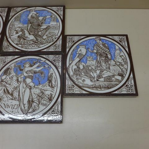 203 - John Moys Smith for Minton - 7 Tiles from the Tennyson's Idylls of King Arthur - 15.5cm x 15.5cm - m... 