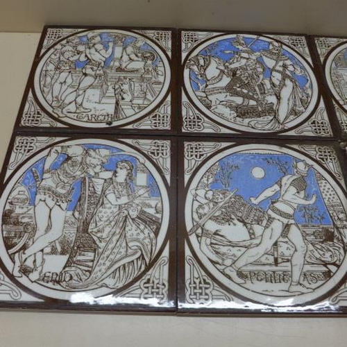 203 - John Moys Smith for Minton - 7 Tiles from the Tennyson's Idylls of King Arthur - 15.5cm x 15.5cm - m... 