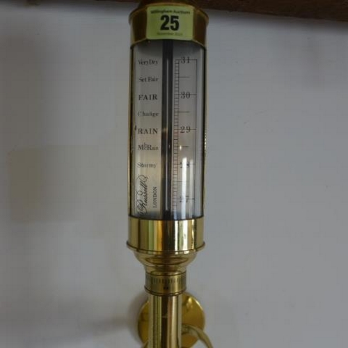 25 - A modern brass marine ships stick barometer - Height 94cm