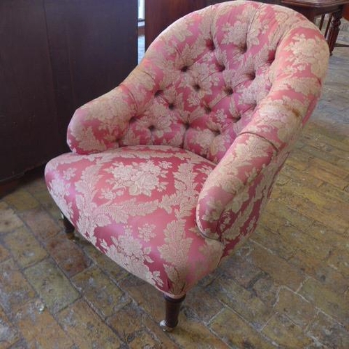 4 - A Victorian button back upholstered fireside chair - Height 86cm x Width 64cm
