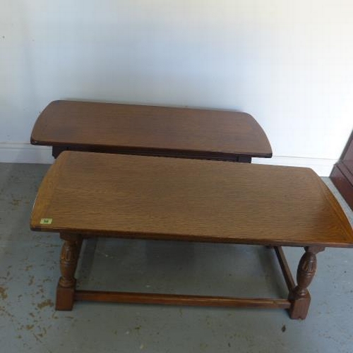 58 - A pair of 20th century carved oak coffee tables/benches - Height 43cm x 105cm x 43cm - in polished c... 