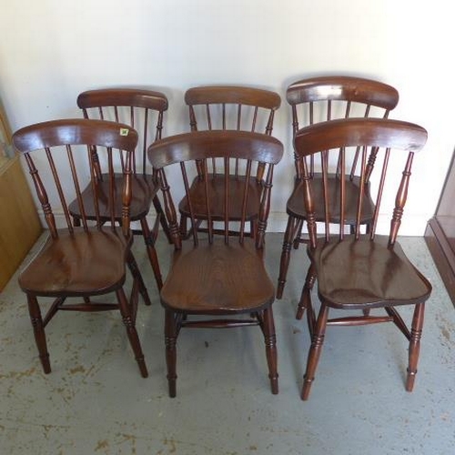 59 - A 19th century mixed set of six elm stick back Windsor chairs some stamped C.K. to backs - Tallest 8... 