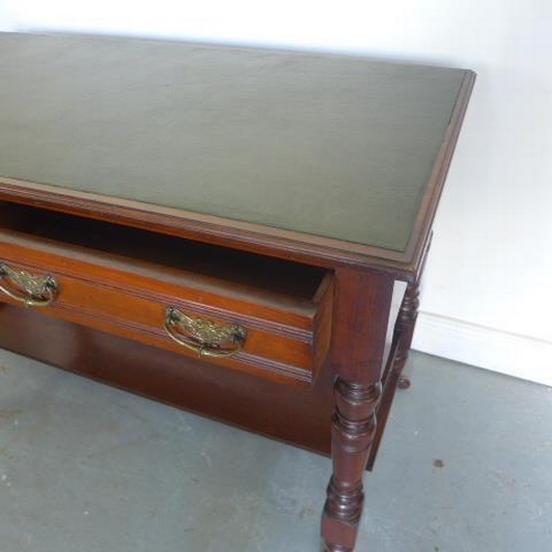 63 - A Victorian mahogany leather topped desk/side table with two frieze drawers and lower shelf - Height... 