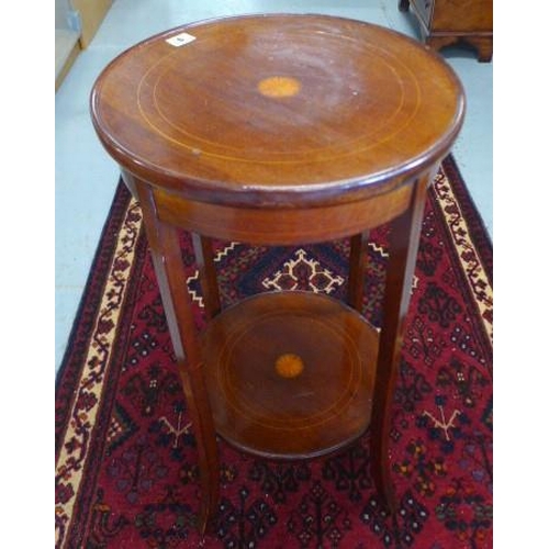 9 - An Edwardian inlaid mahogany two tier plant stand - Height 77cm x Diameter 39cm