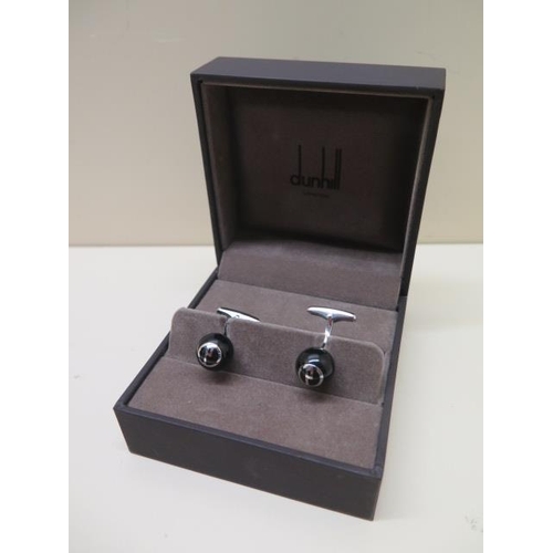 440 - A pair of silver and steel Dunhill initial P cuff links - good condition, boxed