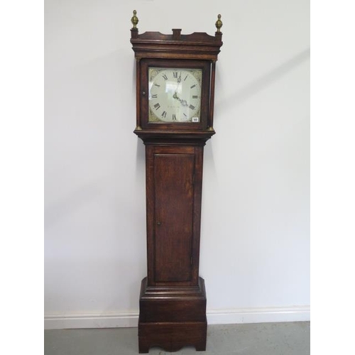 103 - An oak 30 hour long case clock with an 11 inch painted square dial signed Barcham Tonbridge with bir... 