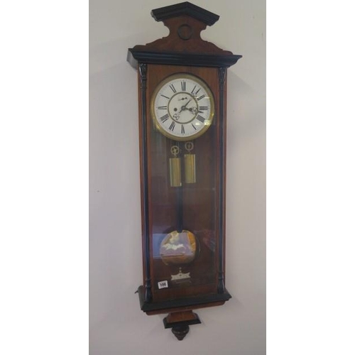 108 - A walnut double weight Vienna wall clock movement 391 striking on a gong - Hight 117cm