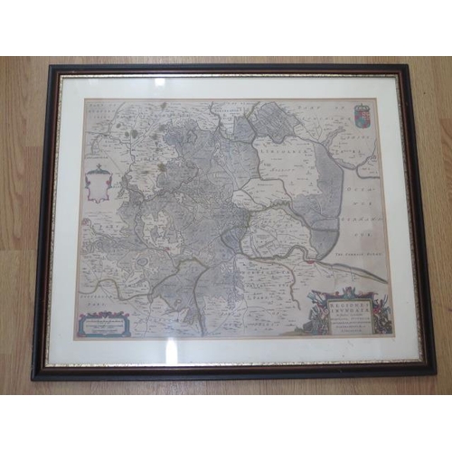 153 - J Blaeu - A coloured map Regiones Invndatae - frame size 59cm x 69cm - colours good