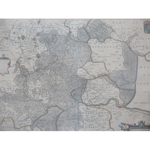 153 - J Blaeu - A coloured map Regiones Invndatae - frame size 59cm x 69cm - colours good