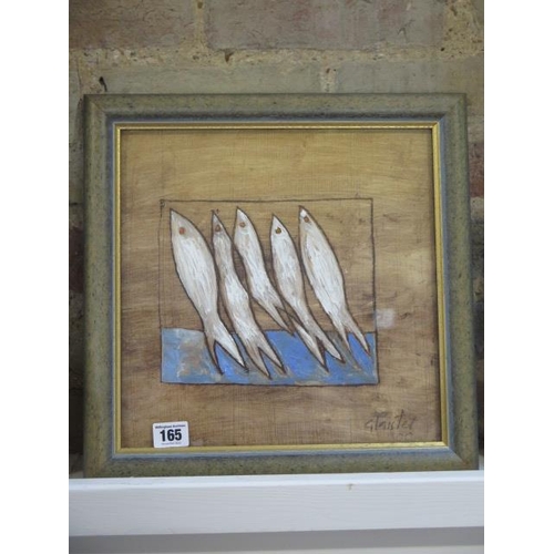 165 - Fiona Glaister - Australian - mixed media Sardines in a 35cm x 35cm frame