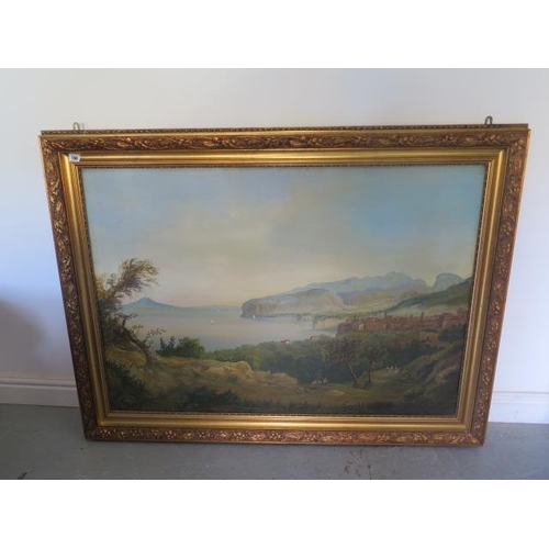 166 - A 20th century oil on canvas of Sorrento by Russo dated 87 in an ornate gilt frame - Height 103cm x ... 