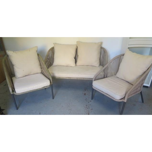 19 - An outdoor sofa and two armchairs with cushions