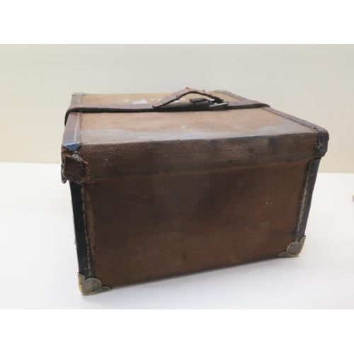 204 - A canvas and leather three section cartridge/shooting case with brass lock - 16cm x 26cm x 27cm