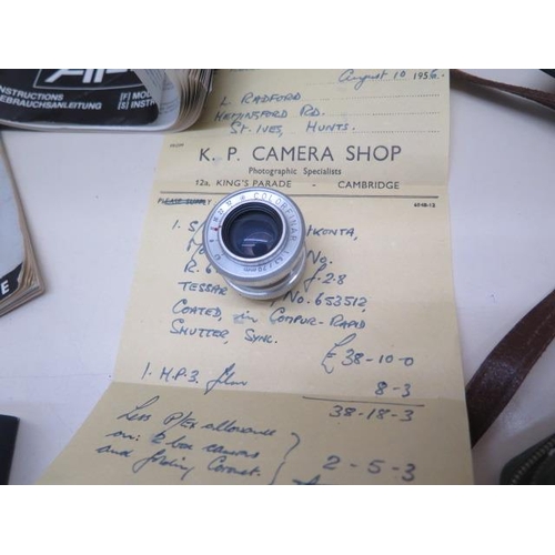 205 - Zeiss Ikon Compur - Rapid shutter 35 Ikonta camera with attachments etc and original receipt dated 1... 