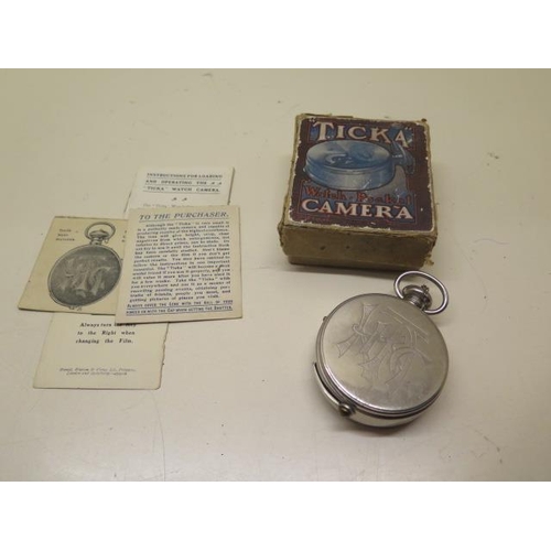 207 - A Houghtons Ltd Ticka Spy Watch pocket camera with box and instructions - shutter working - missing ... 