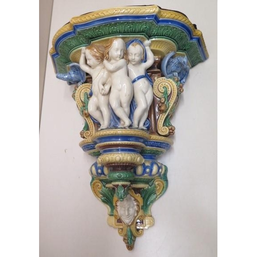 210 - A 19th century Minton Majolica large wall bracket - Height 35cm - marked to reverse and numbered 338... 