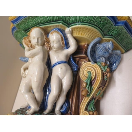 210 - A 19th century Minton Majolica large wall bracket - Height 35cm - marked to reverse and numbered 338... 