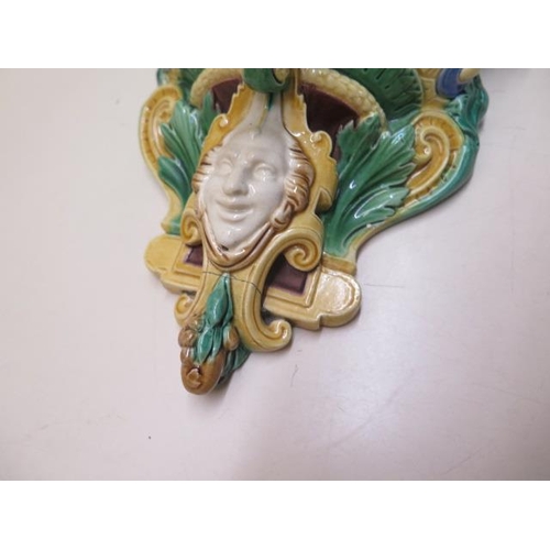 210 - A 19th century Minton Majolica large wall bracket - Height 35cm - marked to reverse and numbered 338... 