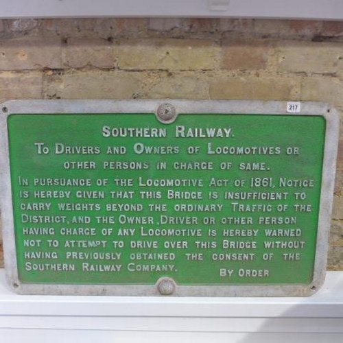 217 - A cast iron Southern Railway Locomotive Act Bridge Consent sign - 49cm x 82cm