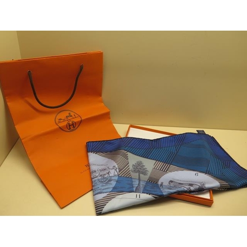 219 - A Hermes Paris Jeu Des Omnibus et Dames Blanches silk coaching scarf - 88cm - with box and carry bag... 