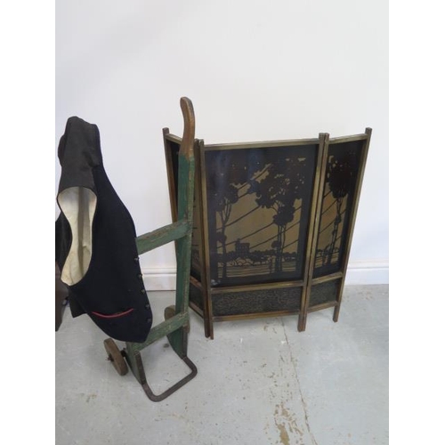 228 - A folding fire screen depicting Windsor Castle G.W.R 1939 marked on reverse side, and a small railwa... 