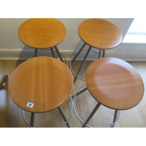 23 - A set of four Bulthaup Duktus kitchen stools with plywood seats - Height 65cm x 36cm seat diameter