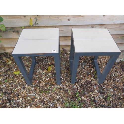 27 - A pair of garden stools with polywood top and metal bases - Height 49cm x 36cm