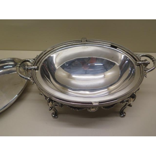 323 - A silver plated oval fold over breakfast/bacon serving dish - Width 34cm