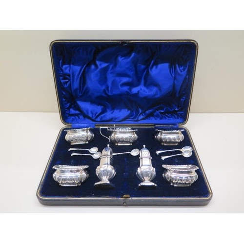 328 - A silver seven piece cruet set Birmingham 1898/99 - boxed - total silver weight approx 10 troy oz - ... 