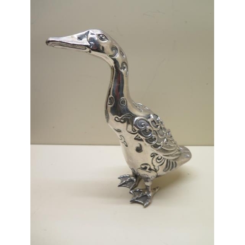 335 - A Japanese Meiji period white metal (possibly silver) model of a goose stamped inside lower foot - c... 