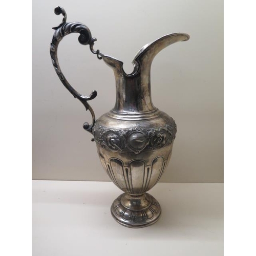 336 - A large Portuguese silver ewer jug - Height 47cm - and matching bowl - Height 14cm x Diameter 46cm -... 