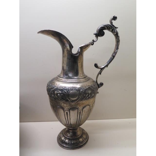 336 - A large Portuguese silver ewer jug - Height 47cm - and matching bowl - Height 14cm x Diameter 46cm -... 