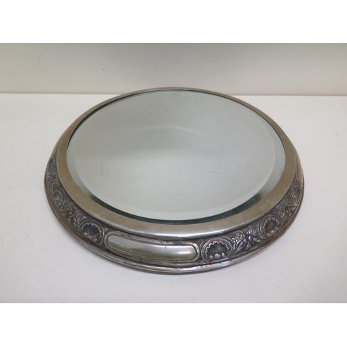 338 - A Portugese silver mirrored cake stand - Height 4cm x Diameter 30cm - no engraving, generally good -... 