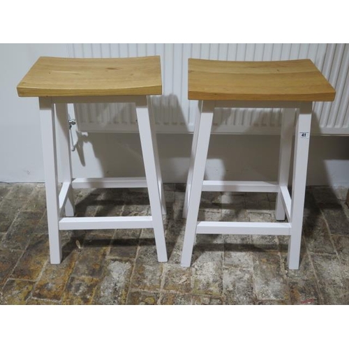 41 - A pair of bar stools with shaped oak tops