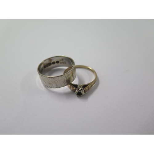 429 - A 9ct white gold band ring size O and another 9ct ring missing stone - total approx weight 5.2 grams