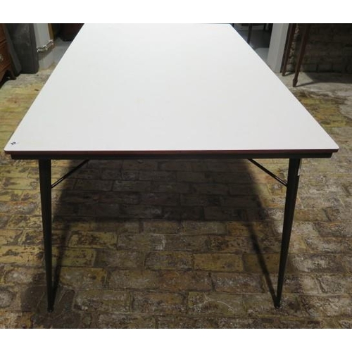 44 - A West Elm dining table with a steel base and legs - Length 150cm x Width 91cm