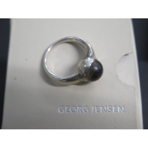 457 - A Georg Jensen sterling silver moonstone ring no. 458 - ring size K/L - with box and outer box, some... 