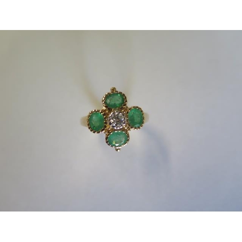 460 - A 9ct yellow gold Georgian style emerald and diamond ring - head size approx 15mm x 15mm - ring size... 