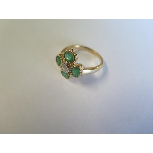 460 - A 9ct yellow gold Georgian style emerald and diamond ring - head size approx 15mm x 15mm - ring size... 