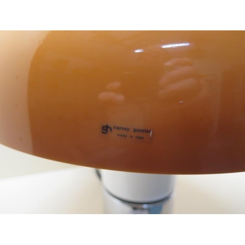 54 - A Harvey Guzzini Luigi Massonni 'Brumbury' table lamp of mushroom form brown shade and cylindrical c... 