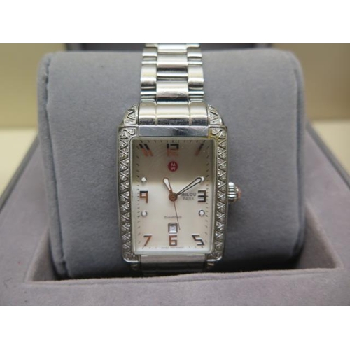 554 - A Michele stainless steel diamond set Milou Park quartz bracelet wristwatch - 27mm case - with box a... 