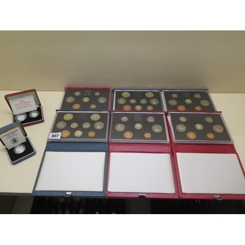 607 - Six Royal Mint coin presentation packs - 2 x 1987, 1988, 2 x 1989 and 1991 also a 1990 silver proof ... 