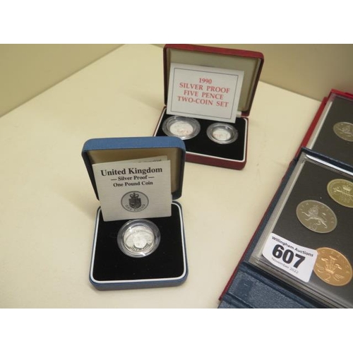 607 - Six Royal Mint coin presentation packs - 2 x 1987, 1988, 2 x 1989 and 1991 also a 1990 silver proof ... 